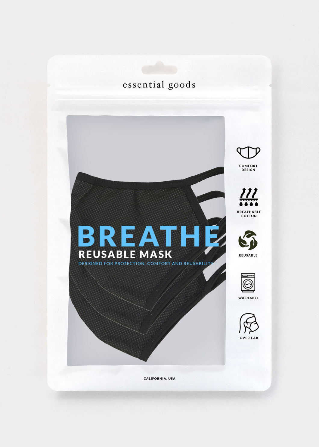 Breathe Safety Mask - (Black/3-Pack)