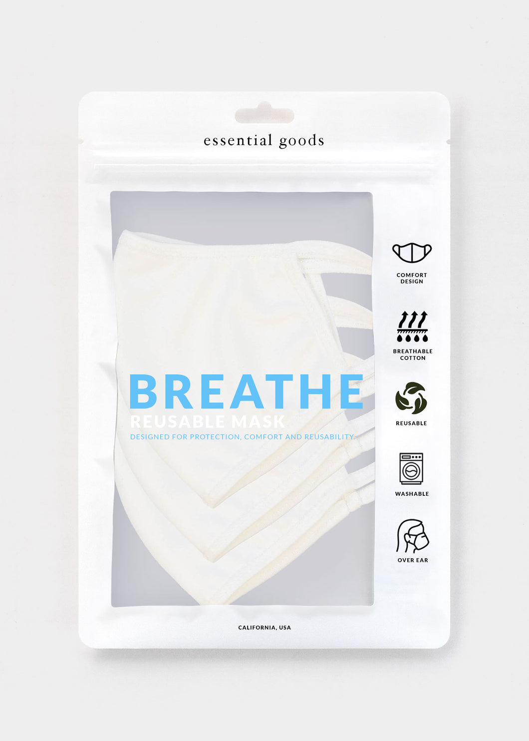 Breathe Cotton Mask - White (3-Pack)